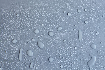 Details of water droplets, moisture condensation, hot water vapor condensation on a neutral background close-up