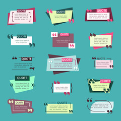 Obraz premium Notes quotes template large set. Wise comments poster framework conversation blogs with phrases statements inspirational motivational opinions and thoughts smart dialogs tips. Metaphor vector.