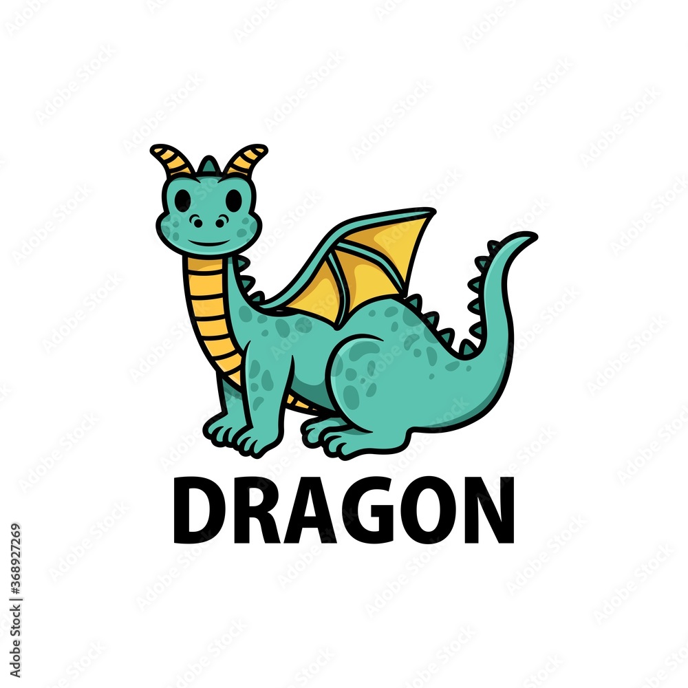 Sticker cute dragon cartoon logo vector icon illustration