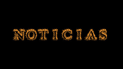 Fototapeta na wymiar Noticias fire text effect black background. animated text effect with high visual impact. letter and text effect. translation of the text is News