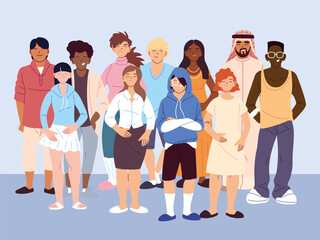 Obraz premium multicultural people, group of people in casual clothes standing