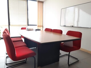 interior of a modern office and red chair