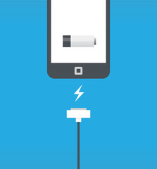 Mobile phone low battery charging and lightning icon. Concepts: chargers, recharge symbol, capacity, energy, power banks, lithium-ion batteries limit, discharge, power consumption, alternative energy