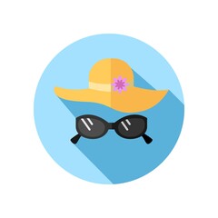 Summer Hat and Sun Glasses Flat Icon Illustration Isolated White Background