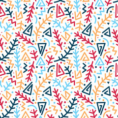 colorful abstract line and arrow shapes seamless pattern isolated in white background