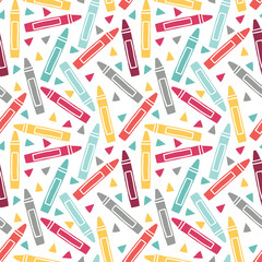 colorful crayon and triangle seamless pattern isolated in white background