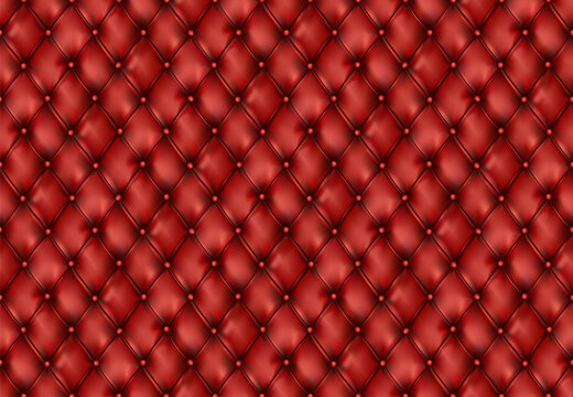Tufted leather red furniture semaless pattern background. Buttons sofa texture. Cushion elegant classic soft furniture. Graphic illustration