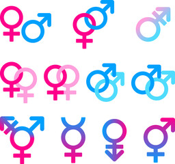 トランスジェンダーなど男女の性別のシンボルをまとめたアイコンセット 