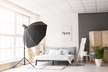 Interior of photo studio with modern equipment