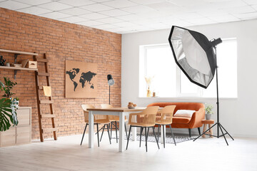 Interior of photo studio with modern equipment