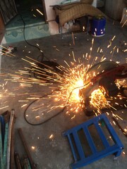 Cutting steel working on a factory