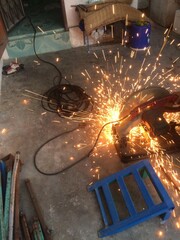 Cutting steel working on a factory