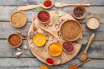 Many different spices on table