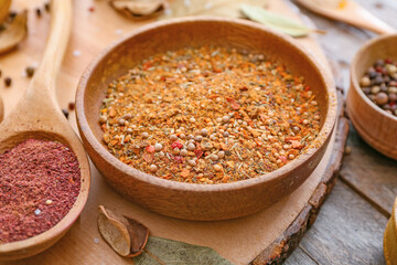 Many different spices on table