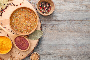 Many different spices on table