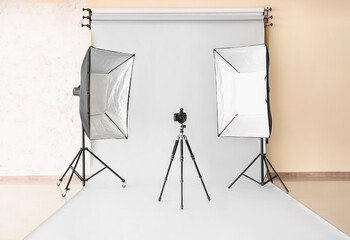 Interior of photo studio with modern equipment