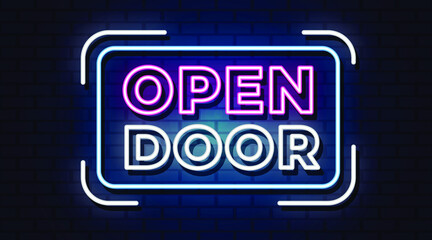 Fototapeta premium Open door neon sign