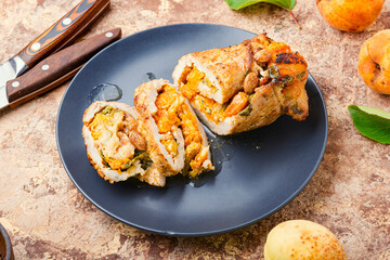 Meat stuffed with apricot.