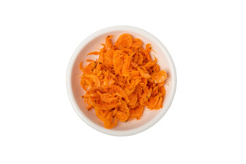 dried shrimp in white bowl isolated on white background