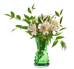 Beautiful vase with flowers on white background