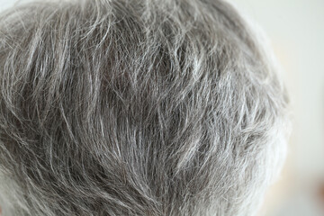 Grey hair of old human, closeup