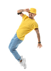 Male hip-hop dancer on white background