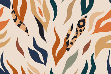 Pastel modern leopard skin seamless pattern. Hand drawn trendy abstract illustration. Creative collage seamless pattern. 