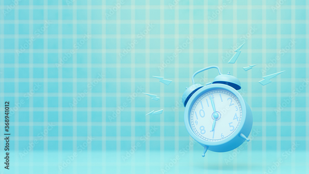 Poster blue alarm clock on table. alarm at 07.00. tile pastel bllue color background with clipping path and