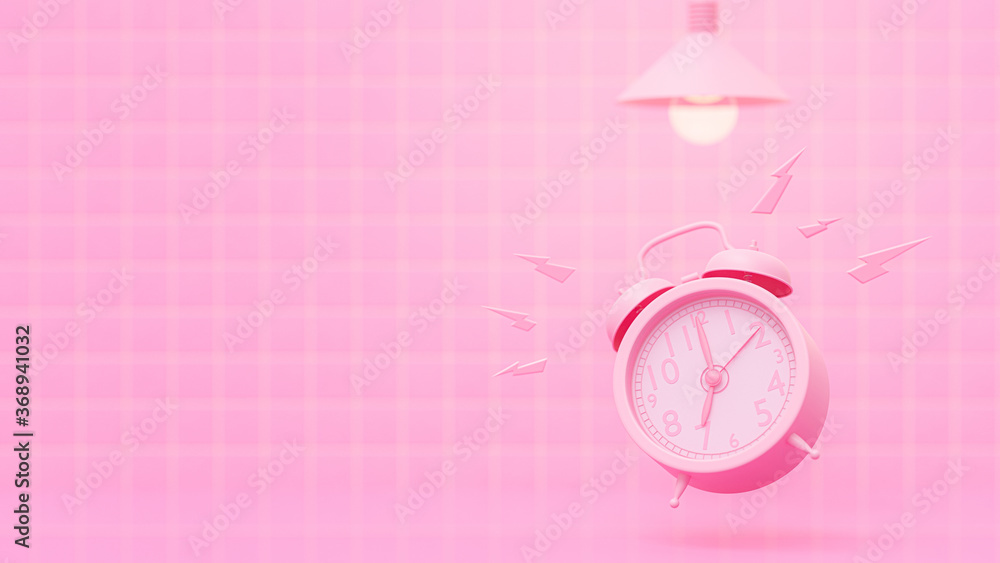 Poster pink alarm clock on table. alarm at 07.00. tile pastel pink color background with clipping path and 
