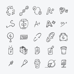 Business vector doodle icons set. Drawing sketch illustration hand drawn line. eps10