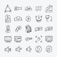 Business vector doodle icons set. Drawing sketch illustration hand drawn line. eps10