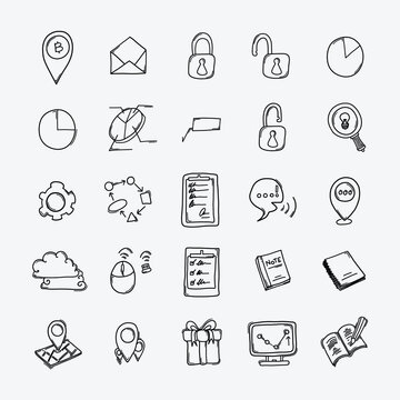 Business vector doodle icons set. Drawing sketch illustration hand drawn line. eps10