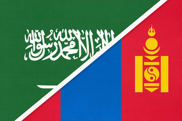 Saudi Arabia and Mongolia, symbol of national flags from textile. Championship between two countries.