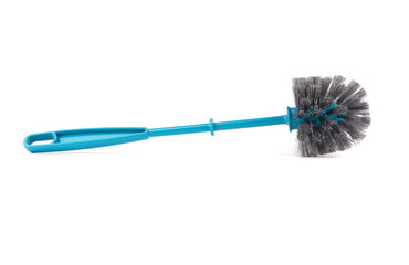 Plastic blue toilet cleaning brush isolated on white background.