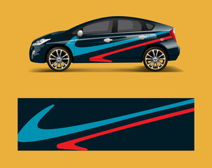 Fototapeta premium Car decal wrap design vector with wave element . Graphic abstract wave shapes racing for vehicle, race car template design vector