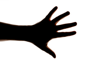 Silhouette of hand showing gesture isolated on white background. Blank for design.