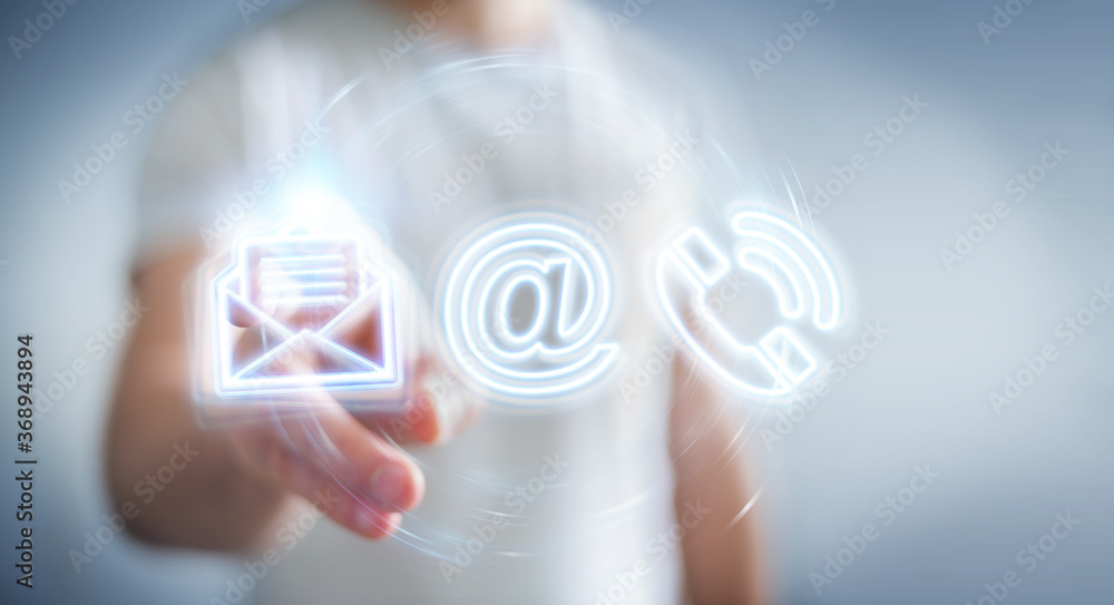 Aufkleber Man using digital contact blue holographic interface 3D rendering