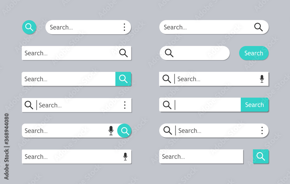 Fototapete Search bar. Web box with buttons for search in internet. Website icon. Navigation field with interface, menu for computer, browse, mobile and app. UI with form for text. Click for find site. Vector