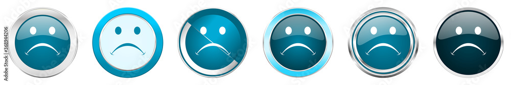 Poster cry silver metallic chrome border icons in 6 options, set of web blue round buttons isolated on whit