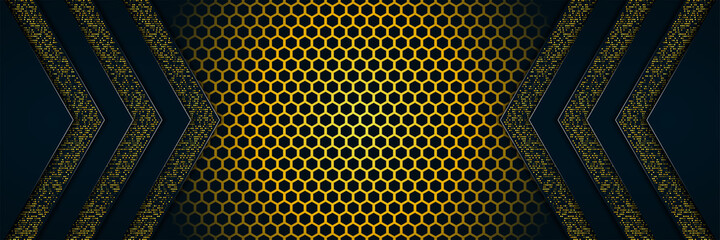 Abstract background with dark blue overlapping layers and yellow line