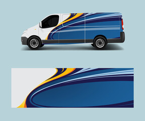 Cargo van decal with green wave shapes , truck and car wrap vector, Graphic abstract stripe designs for wrap branding vehicle