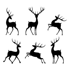 Collection of silhouettes of wild deers