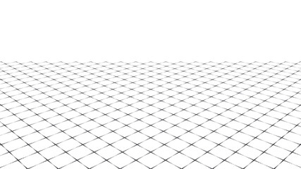 Wireframe mesh grid digital landscape with linear halftone dots . Abstract geometric background . Vector 
