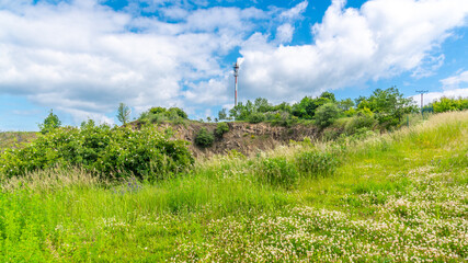 Helisova skala with TV transmitter near Sosuvka village. The highest peak of Moravian Karst, Czech: Moravsky kras, Czech Republic