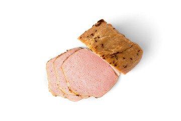 Smoked pork meat isolated on white background.