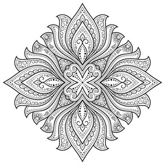 Circular pattern in form of mandala with flower for Henna, Mehndi, tattoo, decoration. Decorative ornament in ethnic oriental style. Outline doodle hand draw vector illustration.