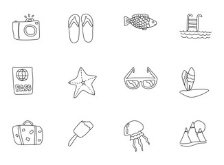 summer doodles isolated on white. summer icon set for web design, user interface, mobile apps and print