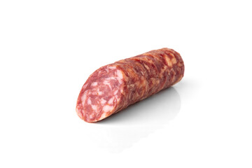 Sausage salami isolated on white background.