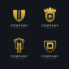 Initial Letter D and shield with golden style