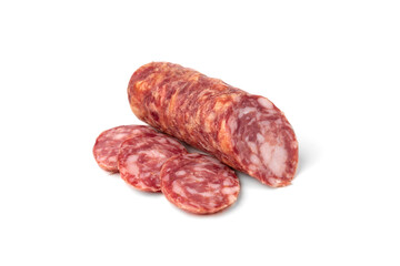 Sausage salami isolated on white background.